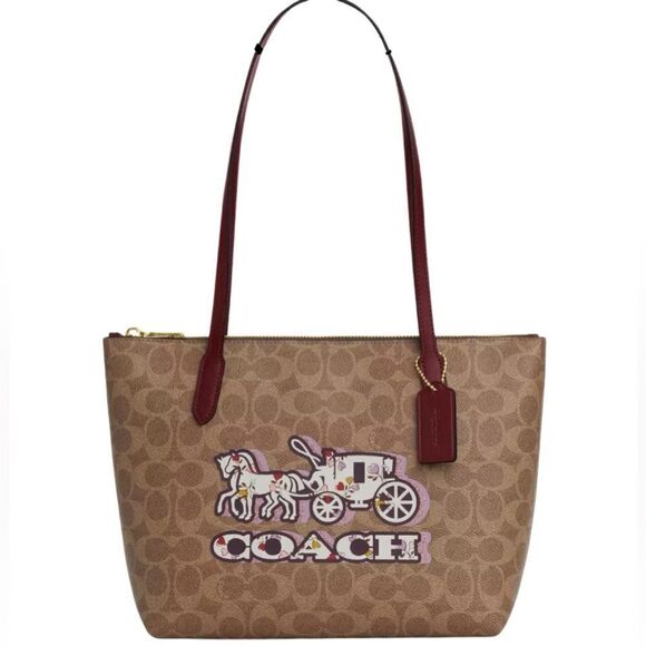 Coach Fiona Zip Tote Bag In Signature Canvas With House & Carriage Print Purse - Picture 8 of 12